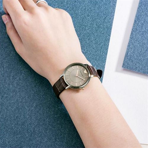 Emporio Armani Dress Quartz Silver Dial Brown Leather Strap Watch For Women - AR11063 - Image 5